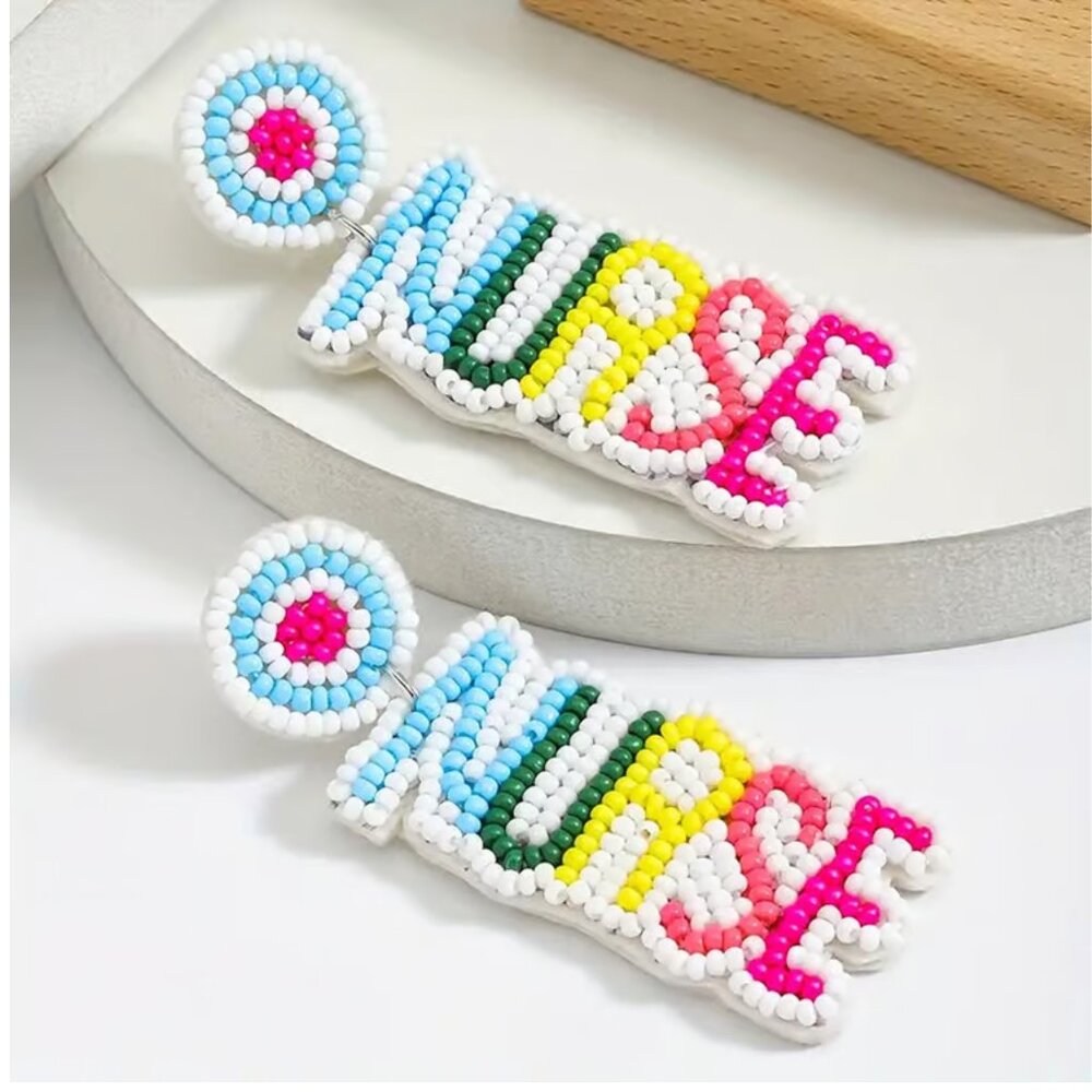 NURSE Nursing RN LPN NEW Gift Earrings Beaded Etsy Hypoallergenic Lightweight